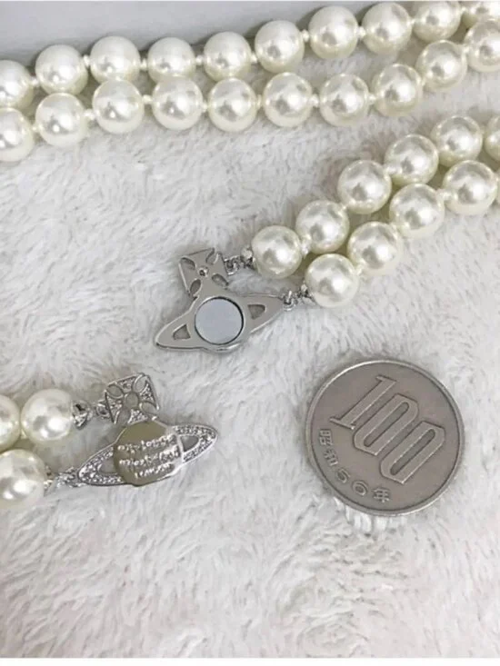 Vivienne Westwood Necklace 2-Strand Pearl Orb Choker Silver - Picture 5 of 7